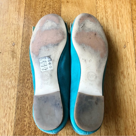 Michael Kors teal suede ballet flats with bow - Picture 8 of 9